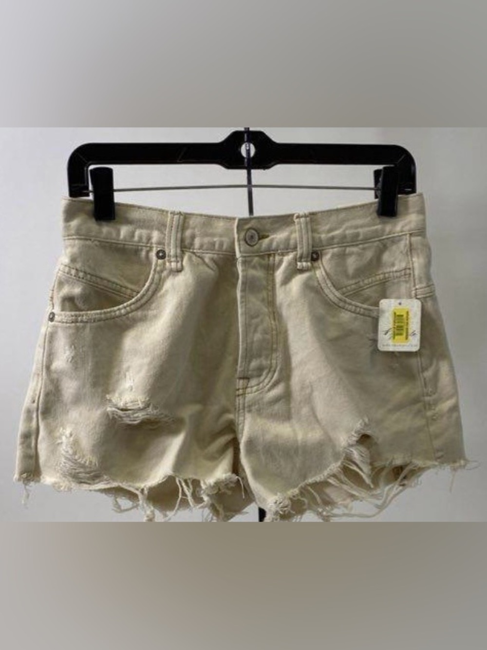 We The Free Beige Distressed Denim Shorts
